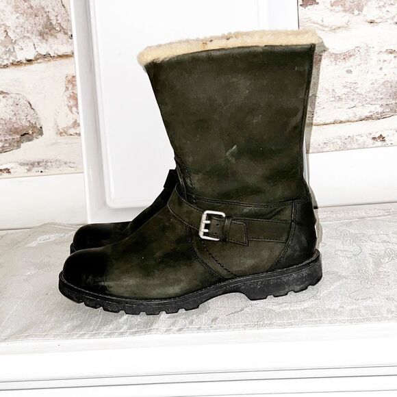 Ugg Chantay womens nubuck Biker Style Shearling Lined Winter boots Black Sz 6.5 - Picture 2 of 7